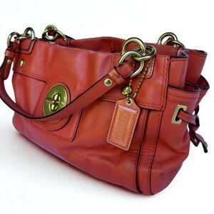 COACH Peyton Leather Carryall Handbag | Persimmon with Pop of Polka Dots Inside